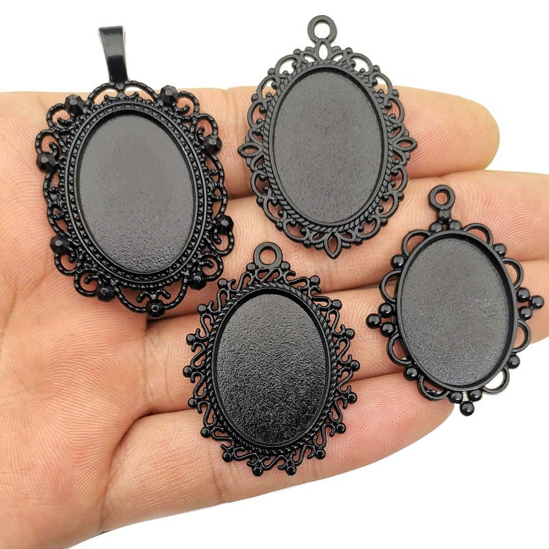 iloveDIYbeads All 32pcs(16 Sets) 18x25mm Enamel Black Oval Blank Bezel Pendant Trays Base Cabochon Settings Trays Pendant Blanks for Jewelry Making DIY Findings (M181) - Image 3